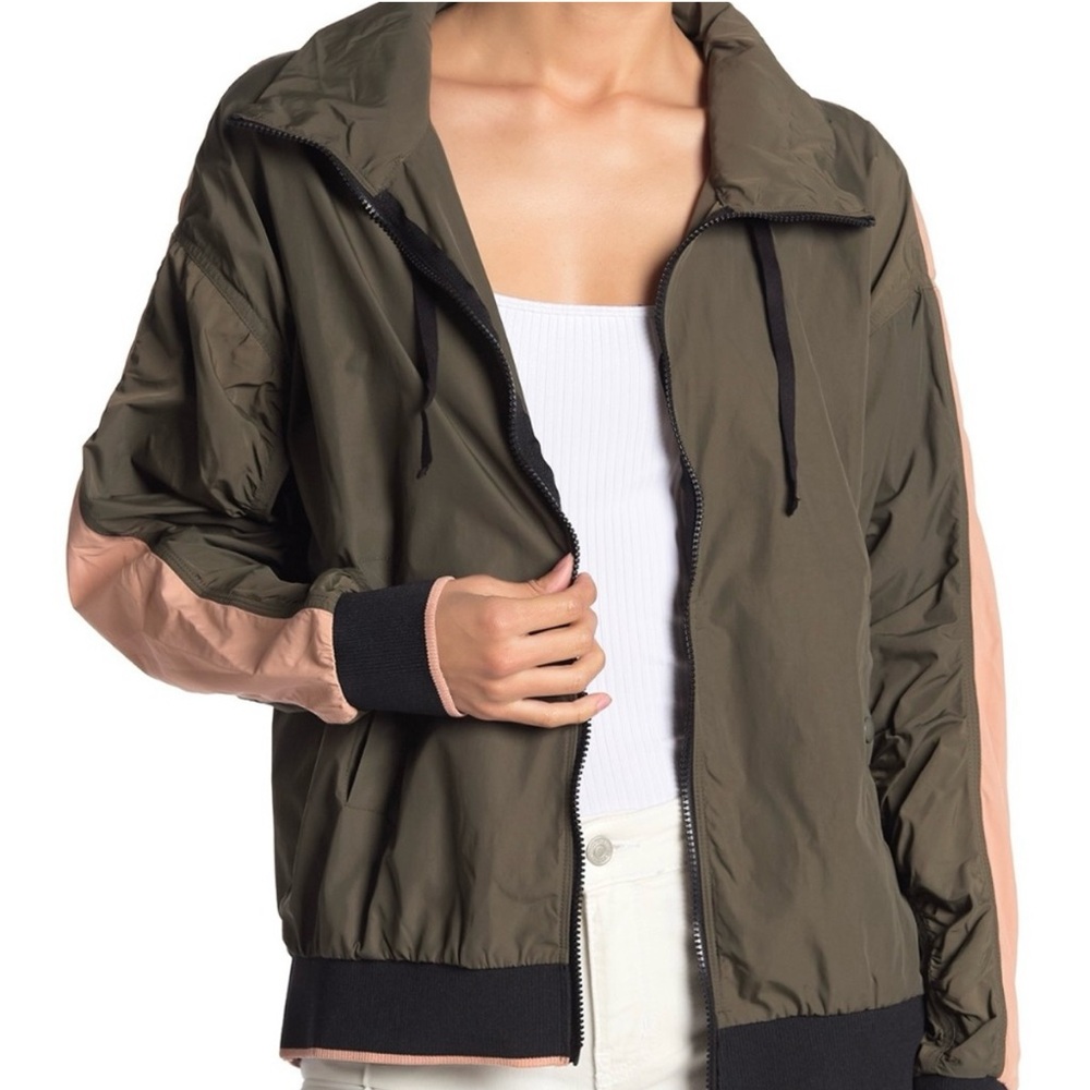 Free People Highline Bomber Jacket army green & blush pink